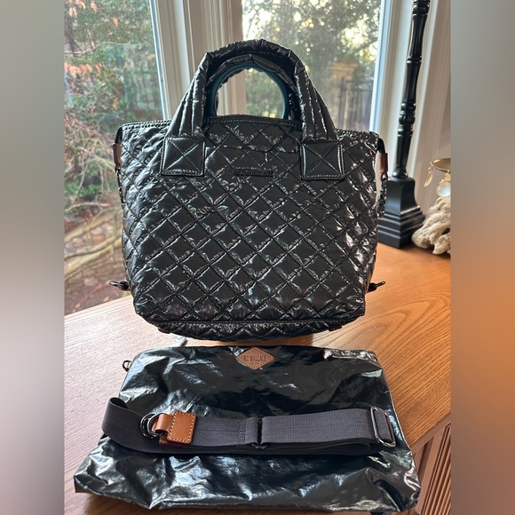 MZ Wallace Sutton Metallic Grey Tote with Crossbody Strap and Matching Pouch EUC - Picture 3 of 16